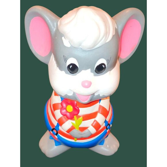 Vintage Mouse Ceramic Coin Bank With Red White Striped Shirt Blue Overalls Kit - Picture 8 of 9